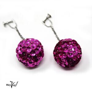 Vintage Dark Pink Sequin Dangle Hanging Swinging Screw Back Earrings - Hey Viv